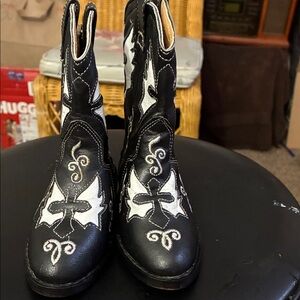 HUGO Black and White Embroidered Boots